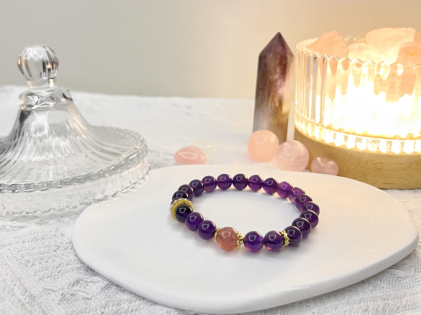 Fortunate - amethyst and strawberry quartz bracelet