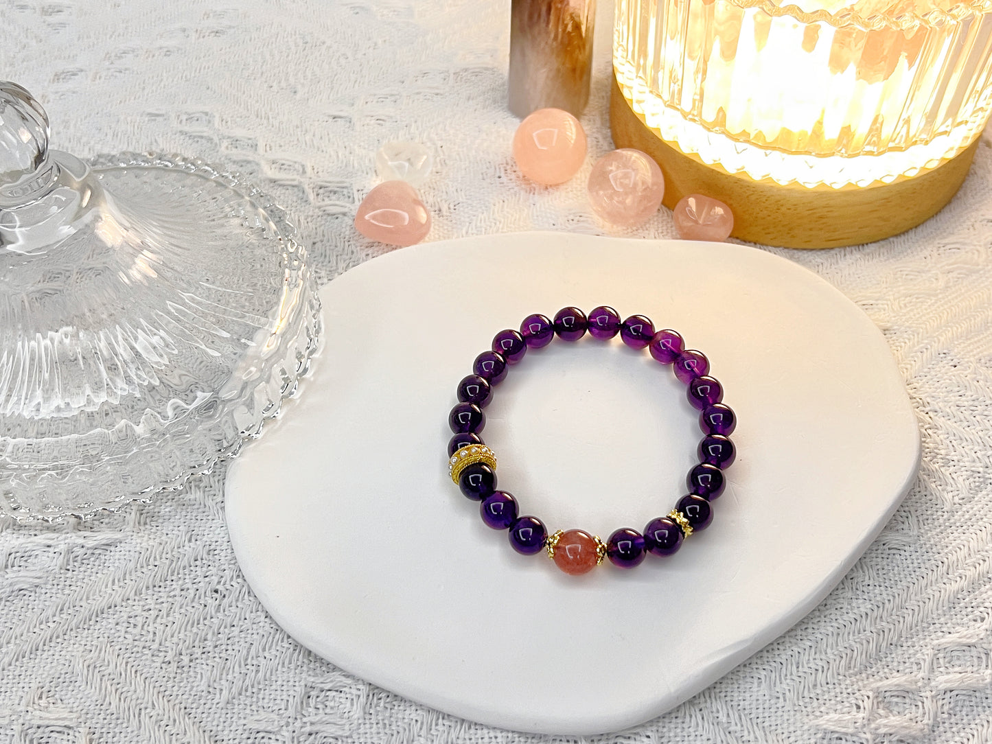 Fortunate - amethyst and strawberry quartz bracelet