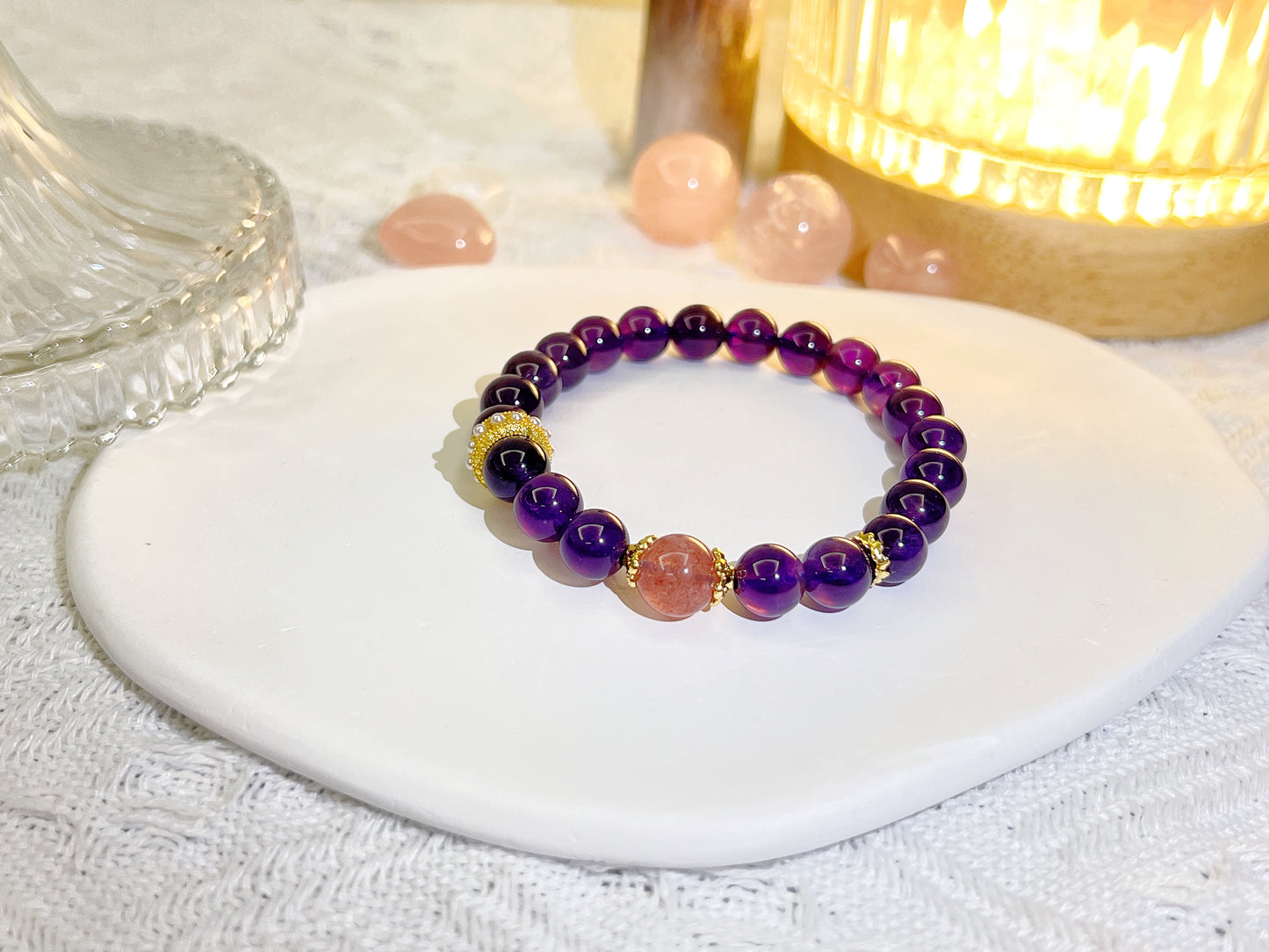 Fortunate - amethyst and strawberry quartz bracelet