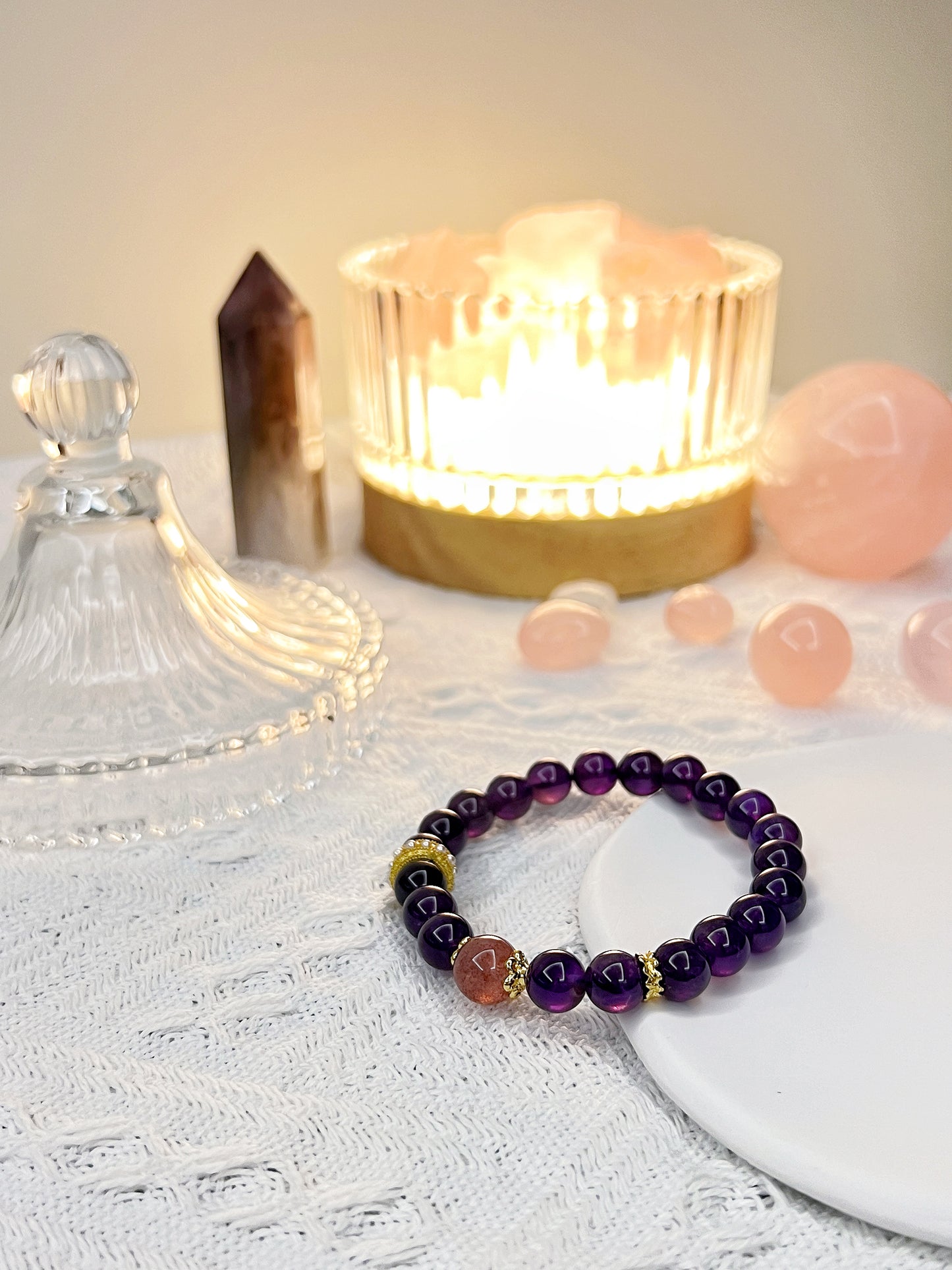 Fortunate - amethyst and strawberry quartz bracelet