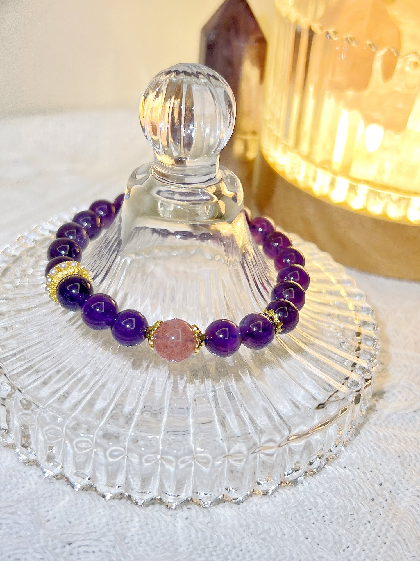 Fortunate - amethyst and strawberry quartz bracelet