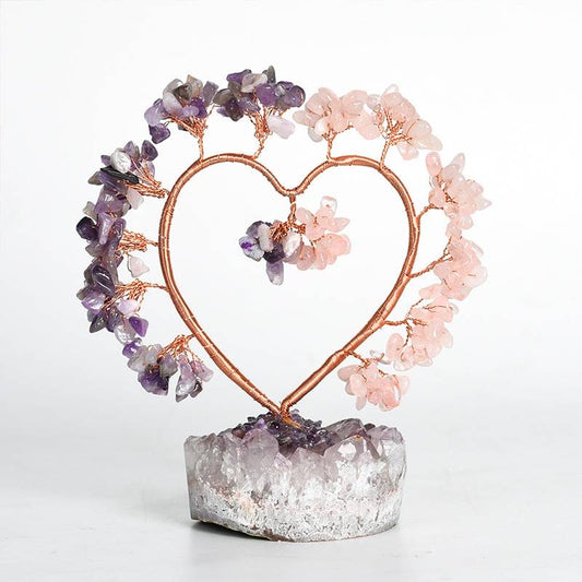 Sweet Heart Tree - Amethyst & Rose Quartz