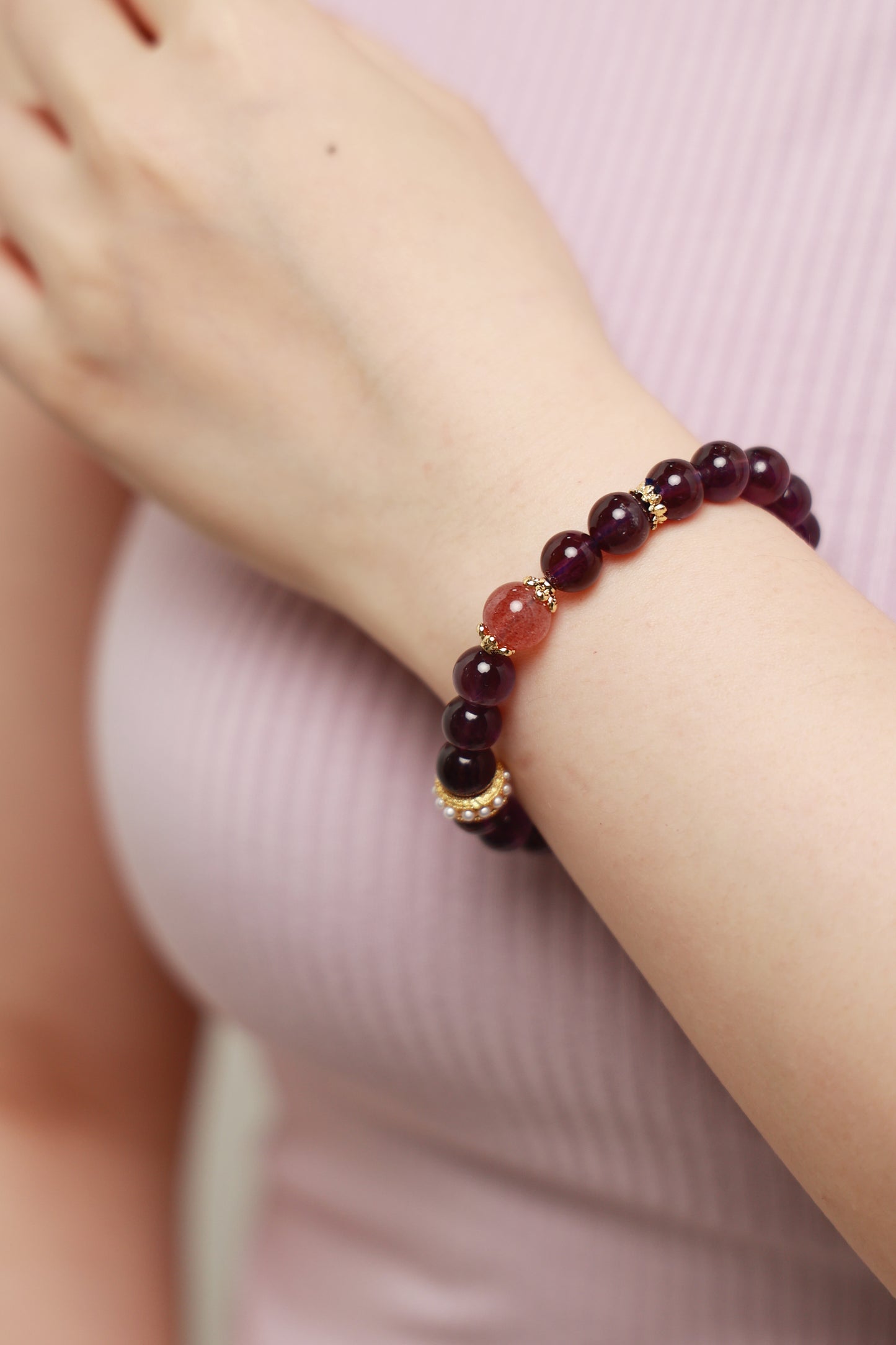 Fortunate - amethyst and strawberry quartz bracelet