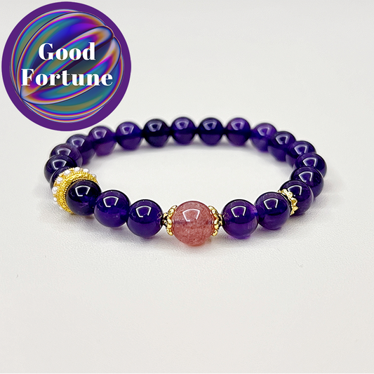 Fortunate - amethyst and strawberry quartz bracelet