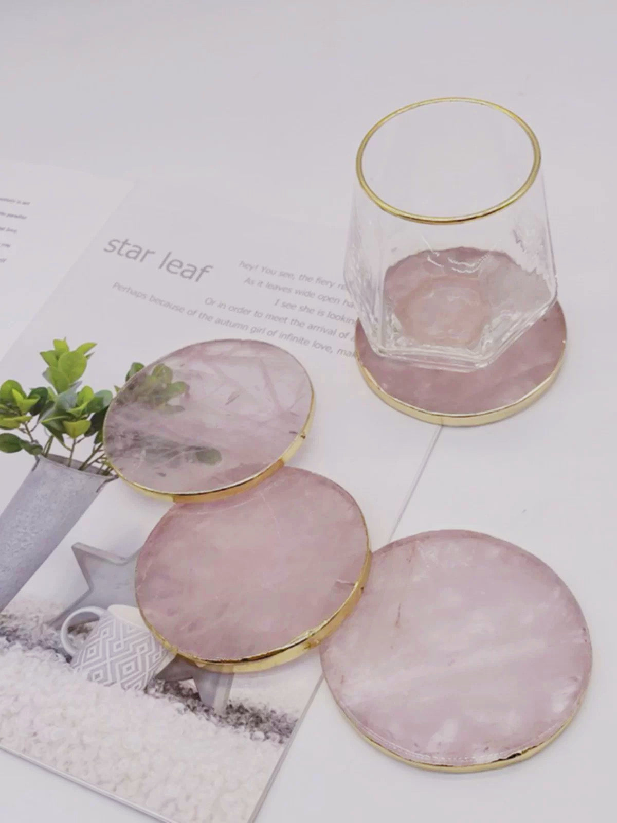 Soft Heart - Rose Quartz Coaster（2pic）