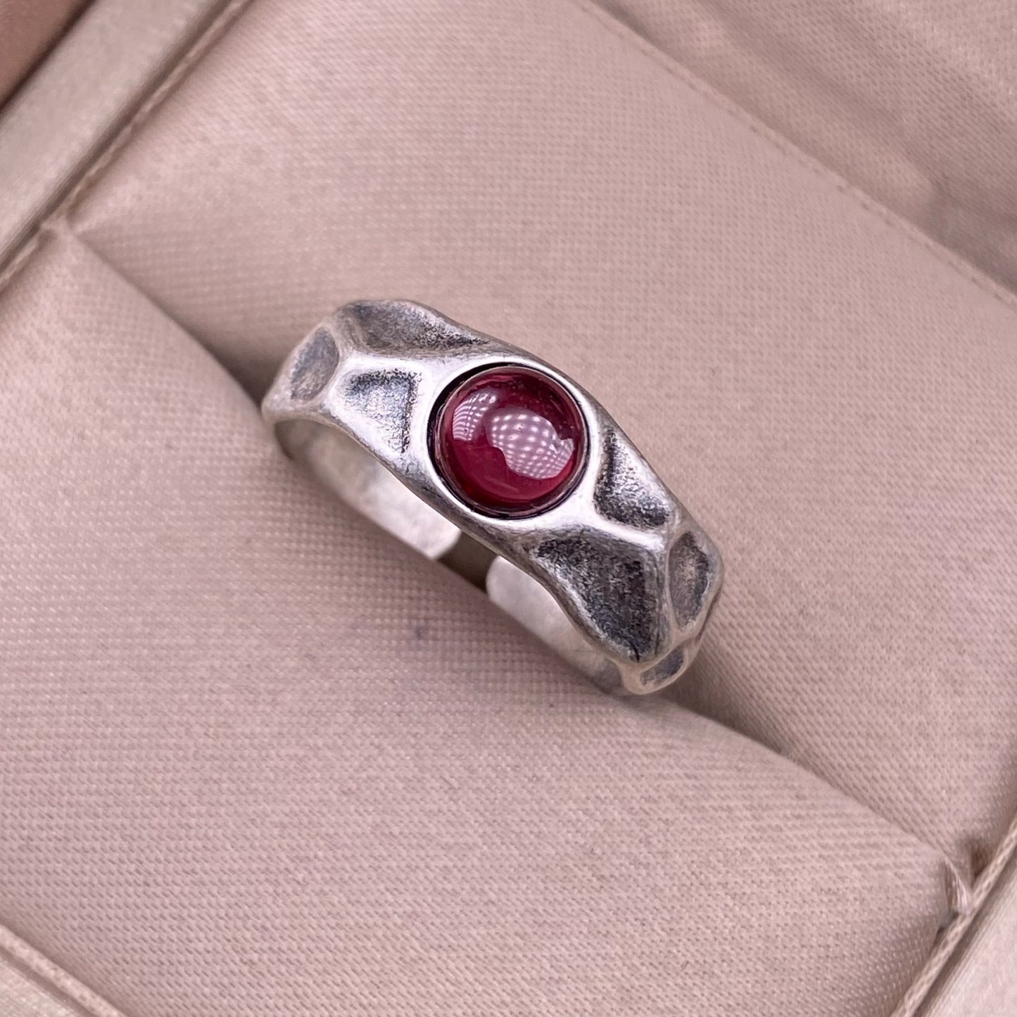 Energy Guard - Kyanite / Moonstone / Garnet Vintage Silver Ring